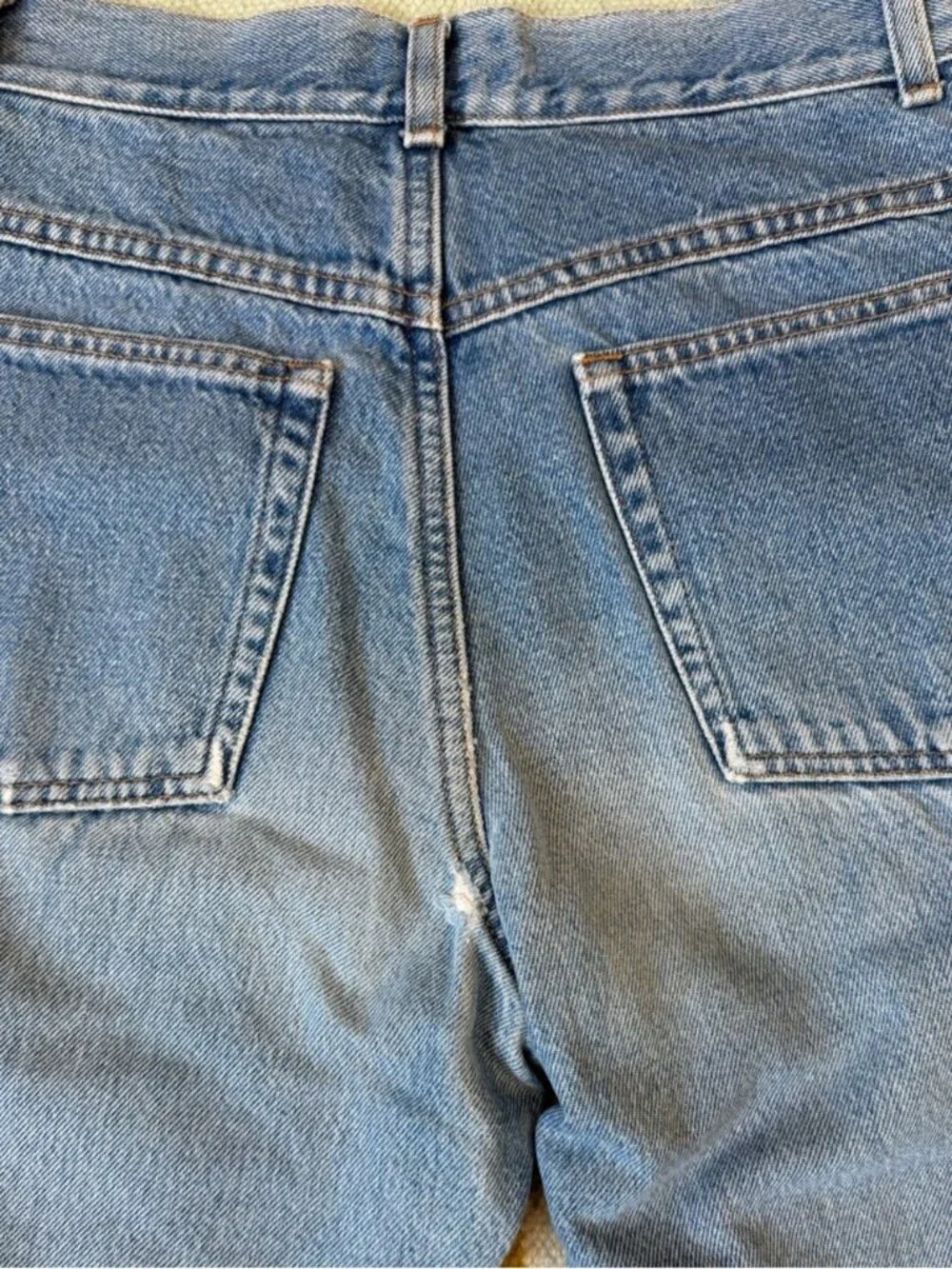 Vintage LL Bean Jeans Womens 6 Regular Red Flannel Lined Plaid‎ Distressed Denim